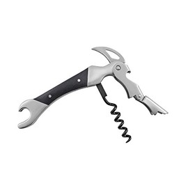 Swissmar Highly Professional 2-Step Corkscrew Wine Opener - Easy Pull Foil Cutter & Bottle Opener - Bartender Essentials & Waiters Tool - Teflon Spiral - Black Pakka Wood Short Handle - 1 Piece