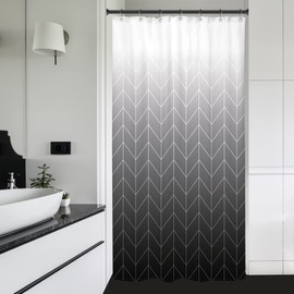 Riyidecor Small Stall RV Shower Curtain Black Grey White Half Ombre Herringbone Chevron 36Wx72H Inch Geometric Modern Narrow Walkin Single Fabric Decor Bathroom Polyester Waterproof 7 Pack Hooks