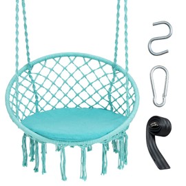 Giantex Hammock Chair Macrame Swing - Hanging Chair with Cushion and Hardware Kit, 330 LBS Weight Capacity, Indoor Swing for Hammock Stand, Patio, Balcony, Living Room Hammock Swing (Turquoise)
