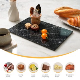 Koville Natural Black Marble Cutting Board for Kitchen Counter, 12" x 8" Real Stone Slab Marble Cheese Board for Home Decor, Granite Pastry Boards Granite Cutting Boards Bathroom Tray Candle Plate
