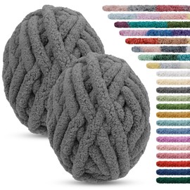 LEREATI 2 Strands Arm Knitting Wool for Blanket Knitting 2 cm x 25.6 m Chenille Wool for Crocheting 226 g Hand Knitting Yarn Chunky Yarn, Thick Tubular Yarn for Hand Knitting Blankets, Bag, Pet Bed