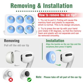 Memory Foam Ear Tips for Airpods Pro and Airpods Pro 2nd Generation with Noise Reduction Hole, Memory Foam Earbud Tips, Earbud Replacement Tips 3 Pairs S/M/L - Blue