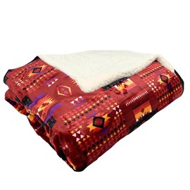Sacred Thread Fleece Blanket 87"x95" South Western, Reversible Mexican, Vibrant Aztec Blankets and Throws for Aztec Decor Home Native American Boho Blanket, Sherpa Burgundy King