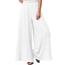 Hisanny Womens Plus Size Linen Pants Wide Leg Palazzo Trousers High Elastic Waist Flowy Culottes with Pockets White X-Large