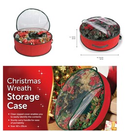ADEPTNA Premium Christmas Wreath Storage Decoration Storage Case Red – Clear Zipped Cover Enables to Easily Identify the Contents (60CM X 20CM)
