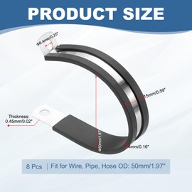 PATIKIL 2 Inch Cable Clamp, 8 Pack 304 Stainless Steel Rubber Cushioned Insulated Pipe Metal Clamp for Tube Pipe Hose Cable Wire Cord Installation