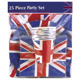 Costume and Party Store 25 Piece Union Jack Napkin/Cup/Table Cover/Plate Tableware King Charles Coronation Party Supplies Britain GB UK Sporting Event Pub BBQ Royal Theme