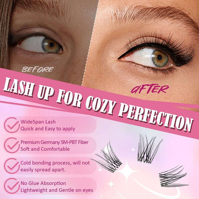 Lash Clusters Kit，Natural Eyelash Clusters Kit 8-18mm 180PCS Whispy DIY