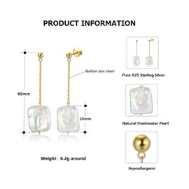 Bellitia Jewelry Pearl Drop & Dangle Statement Earrings 925 Sterling Silver Handpicked Baroque Pearls Earrings 14k Gold/Platinum Plated Freshwater Pearl Fashion Earrings for Women