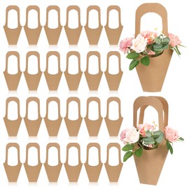 Apausvcm 50Pcs Kraft Paper Flower Bags for Bouquets, 14 Inch Flower Bouquet Wrapping Gift Bags with Handle for Thanksgiving Birthday Wedding Party Favors Home Decoration
