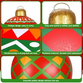 KAHEIGN 2Pcs Giant Inflatable Christmas Balls, 60CM Red Green Blow Up Decoration Ball PVC Inflatable Holiday Ornament for Christmas Indoor Outdoor Home Garden Lawn Yard Porch Decoration