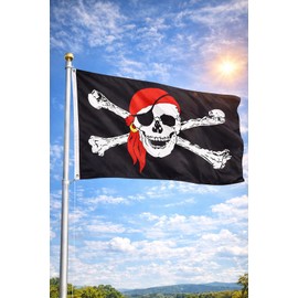 Aktivhandel Bandiera dei pirati, 90 x 150 cm, con teschio, con 2 occhielli in metallo, resistente alle intemperie e ai raggi UV, robusta bandiera per giardino, balcone, feste e decorazioni