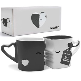 MIAMIO - Coffee Mugs/Kissing Mugs Set Ceramic with Gift Box (Gray)