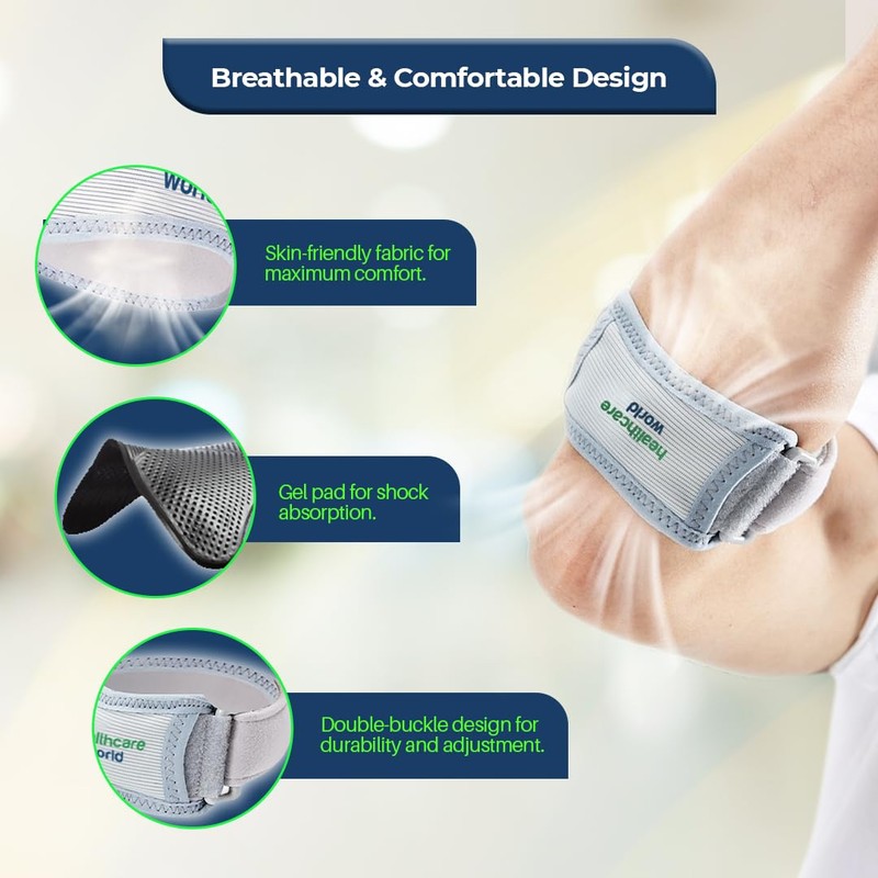 Healthcare World Tennis Elbow Brace - Adjustable Forearm Strap for