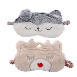 PACKOVE 2Pcs Plush Sleeping Eye Mask with Cute Animal Design Puppy Deer Soft Comfortable Blindfold for Travel Flight Nap and Sleep Full Light Blocking Shade
