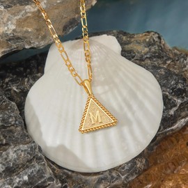 Cicy Bell Womens Initial Necklace 18k Gold Plated A-Z Triangle Letter Dainty Figaro Chain Pendant Necklace Jewelry Gifts 17.7'' with 4'' Extender