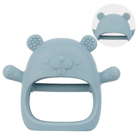 Silicone Baby Teether Toy for 3-24Months, BPA-Free Handheld Teething Relief Toy for Sore Gums, Easy-to-Grip Animal Design for Infants & Toddlers, Dishwasher Safe(Groundhog Dusty Blue)