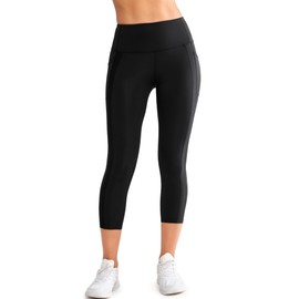 Yvette Capri Leggings with Pockets for Women Tummy Control Workout Leggings High Waisted Butt Lifting Running Tights, Black,XL