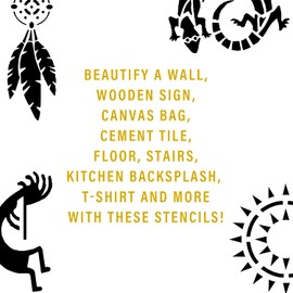 Southwestern Stencils for Painting - on Wood, Wall, Canvas - Kokopelli, Dream Catcher Feather, Lizard, Sun Print - Southwest, Tribal, Aztec, Boho Themed Reusable Stencil Templates Set - 4 Items