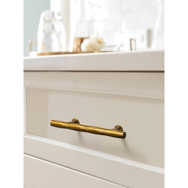 Goo-Ki Rhombus Cabinet Handles Antique Brass Drawer Pulls 3" c-c