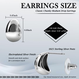 Eslinila Hypoallergenic Chunky Drop Earrings Surgical Steel Lightweight Waterdrop Stud Earrings Jewelry for Women and Mom