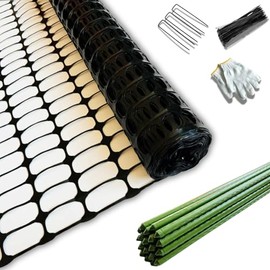 PotatoLife Plastic Fence Extra Strength with Stakes, 40'' x 100' Roll (Black, 40'' x 100')