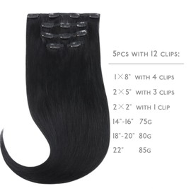 WENNALIFE Clip-In Real Hair Extensions, 75 g, 5 Pieces, 35 cm, Light Dark Brown, Clip-In Remy Extensions, Natural Hair Extensions