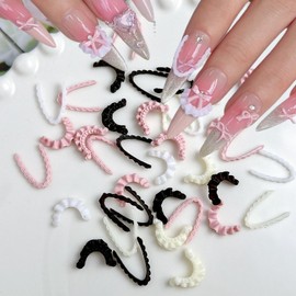 ONPRESS 100Pcs Colorful Soft Glue Nail Art Charms Mix- Color French Lace Nail Charms Mini Pink White Black Purple French Nail Art Rhinestones Flatback Resin Rhinestones Jewelry Glue for Nail Decor