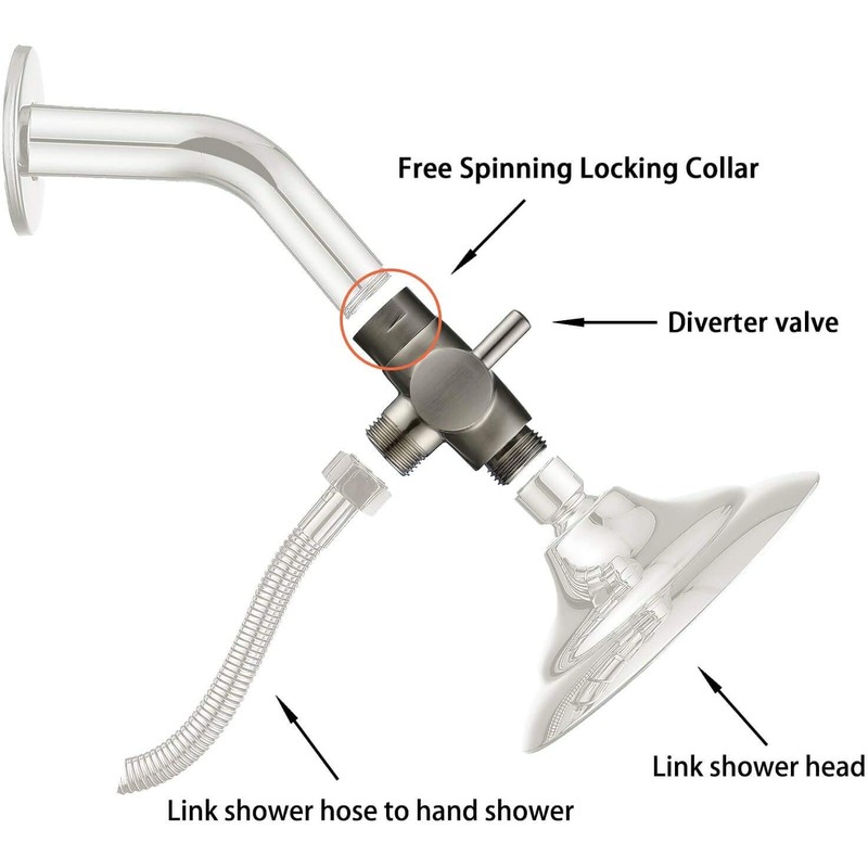 100% Solid Metal Shower Arm Diverter for Hand Held Showerhead