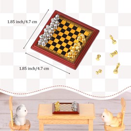 Skylety 1:12 Dollhouse Miniature International Chess Set Mini Chess with Chess Board Miniature Board Games Model Gold and Silver Mini Chess Dollhouse Furniture Accessories for Dollhouse Decor