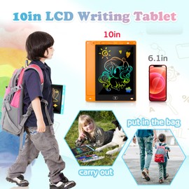 KTEBO® 2 Pack 10 Inch LCD Writing Tablet for Kids, Electronic Drawing Pad and Doodle Board for Ages 3-8, Birthday and Christmas Gifts for Boys and Girls, Back to School Gift for Kids (Orange & Blue)