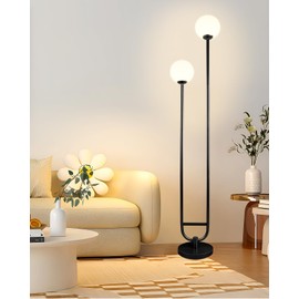 Lightdot 63IN Globe Floor Lamp with Black U Pole, Modern Mid Century Standing Lamps with 2 Globe Warm White 3000K Bulbs Included, Unique Vintage Tall Floor Lamp for Lving Room