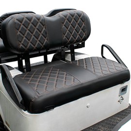 NOKINS Golf Cart Diamond Seat Covers Kit, Fit EZGO Freedom TXT T48 2014+ OEM Standard Front Seat Cushion, Golf Cart Vinyl Seat Cover, No Nails Required (Black and Brown Stitching)