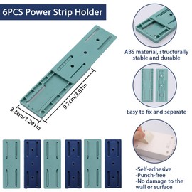 Aohcae 6PCS Power Strip Holder with 4PCS Cable Clips, Adhesive Punch-Free Socket Holder, Cable Organizer Cord Holder for Desk, Desktop Socket Hanging Wall Mount Fixator for Home Office