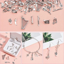 PH PandaHall 90pcs 15 Style Music Charms, Tibetan Musical Instrument Notes Symbols Charms Piano Violin Music Elements Pendants for Music Students Teachers Graduation Bracelet Necklace Jewelry Making