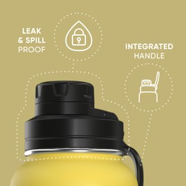 Hydrapeak 32oz Insulated Water Bottle with Chug Lid, Thermal 32 Oz, Metal, Leak Proof Stainless Steel with Handle (Lemon)
