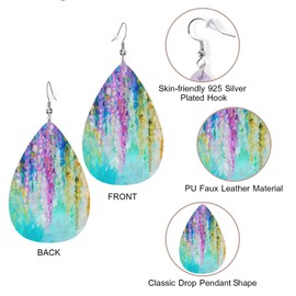 Zokola Leather Earrings For Women Ivy Flowers, Nature Violet Yellow And Red Spring Flowers Dangle Earrings Eardrop Earrings For Teen Friends Teardrop Jewelry Earrings