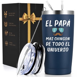 Qtencas Regalos Para Papa, 20 oz El Papa Mas Chingon Del Universo Travel Tumbler, Regalo Para El Dia Del Padre, Birthday Father's Day Gifts in Spanish, Navy Blue