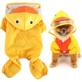Cute Duck Raincoat for Small Dogs, Rain Jacket with Hooded D-Ring Puppy Bottom, 4 Leg Jumpsuit, Lightweight Waterproof Clothing (Yellow, XS)