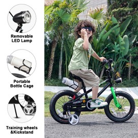 Glerc Fantacy Kids Bike16 Inch Bicycle for Age 2 3 4 5 6 7 Year Old Boys & Girls with Training Wheels & Bottle Cage & Headlight Birthday Black