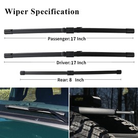 WINNERS Windshield Wiper Blades for Ford Bronco 2021 2022 2023 2024 2025-17"+17"+8" Rear - Complete Set of 3 Front and Back Replacement Wipers - All Weather Performance