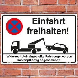 Sign "Einfahrt freihalten" Sign 300 x 200 mm Sturdy Aluminium Composite Plate 3 mm Thick with 4 Corner Holes