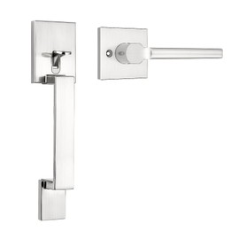Probrico Heavy Duty Front Door Handleset, Modern Square Exterior Passage Door Handle, Exterior Entry Door Lever Reversible for Right or Left Handed, Satin Nickel,1Pack