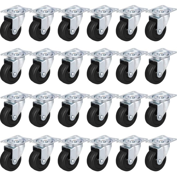 24 Pack 2" Swivel Caster Wheels Hard Rubber Base with Top Plate & Bearing