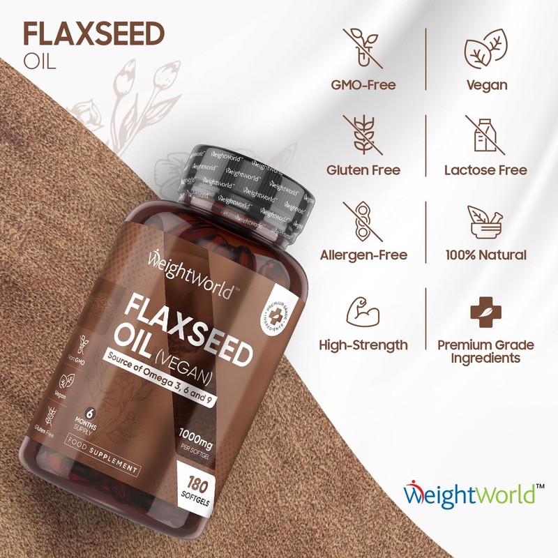 Flaxseed Oil Capsules - 2000mg per 2 Softgels - 180