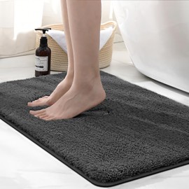 wyewye Microfibre Bath Mat 50 x 80 cm, 2cm Super Thick, Super Absorbent Bathroom Rug Machine Washable 50x80cm Deep Grey