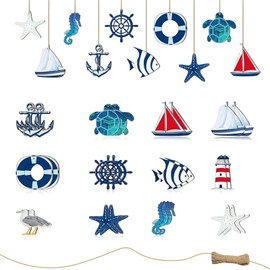 FULHANY 24 Pieces Maritime Decoration Fishing Net Decoration Maritime Starfish Anchor Lighthouse Fish Coconut Palm Suitable for Mini Fish Net Wall Decoration