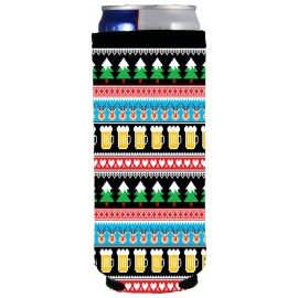 Coolie Junction Reindeer and Beers Christmas Pattern Slim Can Coolie; Compatible with Ultra