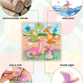 4 Set Wooden Puzzles for Kids 3-6 Year Olds, Chunky Child Puzzles Jigsaw Toys Farm Animals Friut Peg Puzzles, Wooden Toys Kid Fine Motor Skill Learning Educational Toys Gifts for Child, Kid