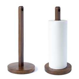 Kihomi Wooden Paper Towel Holder - Walnut Suction Cup Hand Paper Roll Dispenser for Kitchen, Bathroom Countertop, Laundry Simple Decorative Dishcloth Rack Stand Scrunchie Display Storage (Walnut)